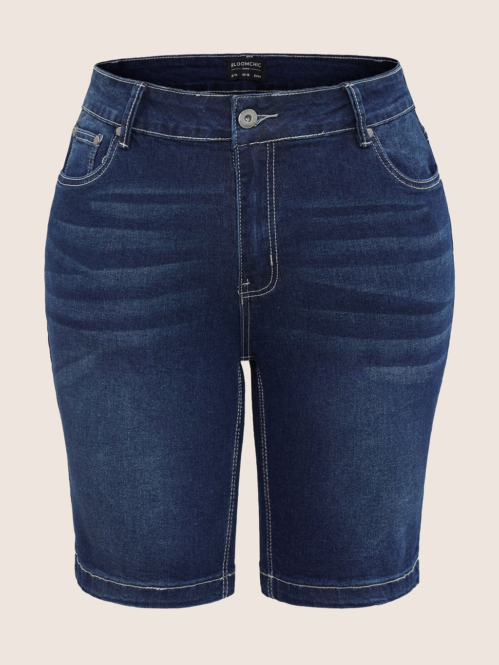 High Rise Knee-Length Skinny-Fit Denim Shorts