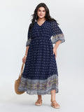 Boho Geometric Print Wrap Maxi Dress