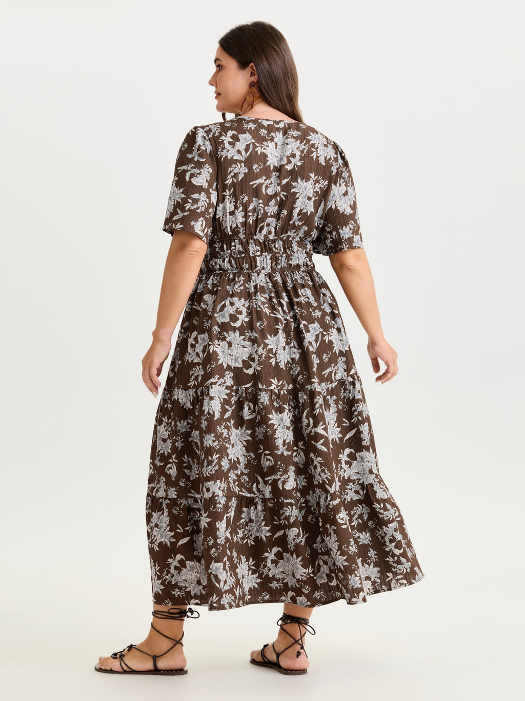 Textured Shirred Cinched Waist Maxi Dress