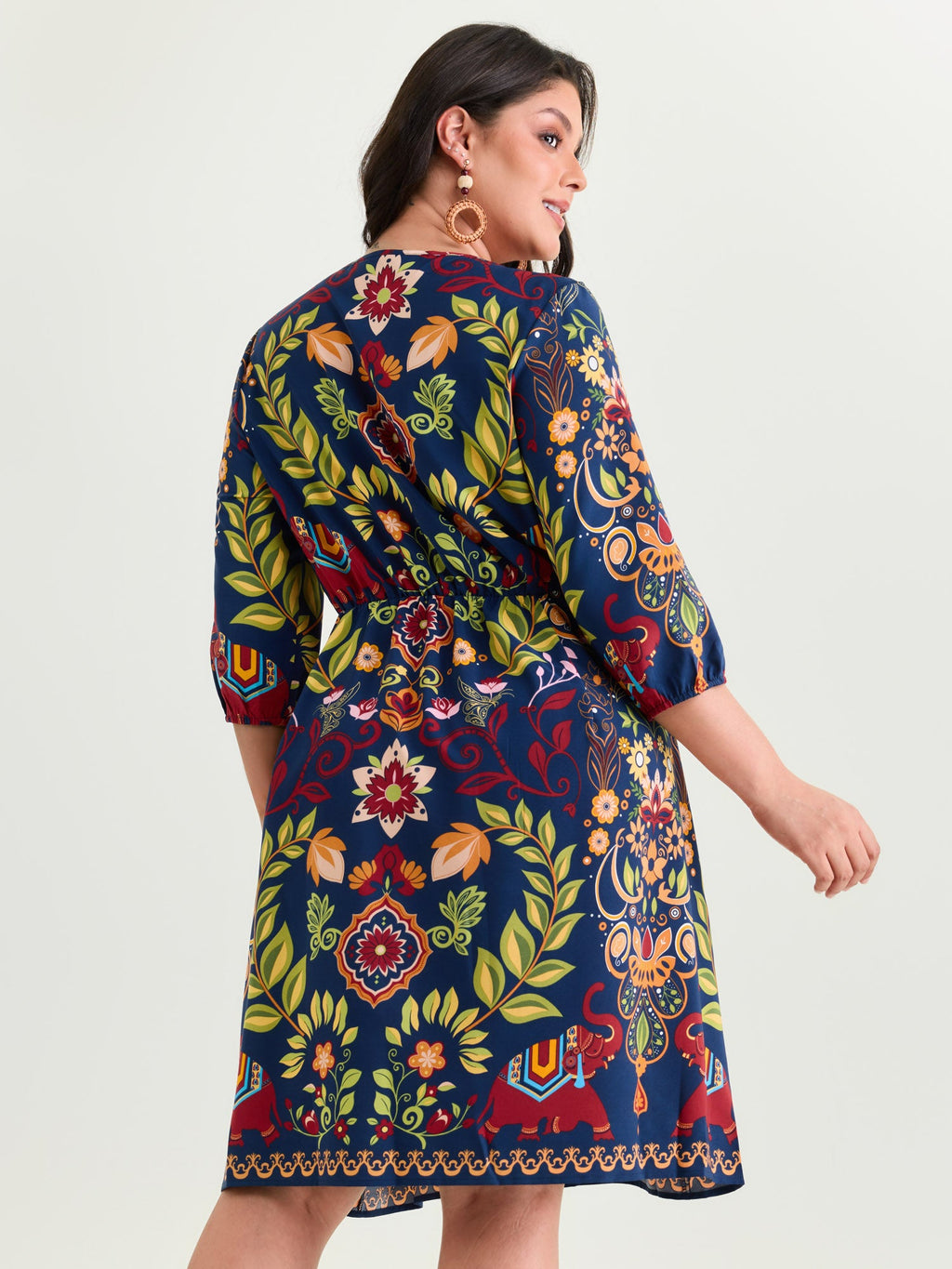 Boho Print V-Neck Pockets Mini Dress