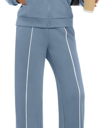 Women 2-piece outfit zip sweatsuit lounge set wide leg pants striped tracksuit