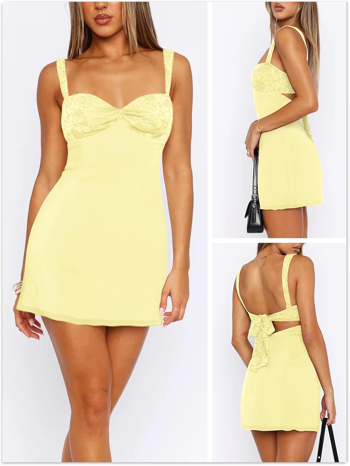 Women’s Sleeveless Square Neck Lace Panel Mini Bodycon Dress