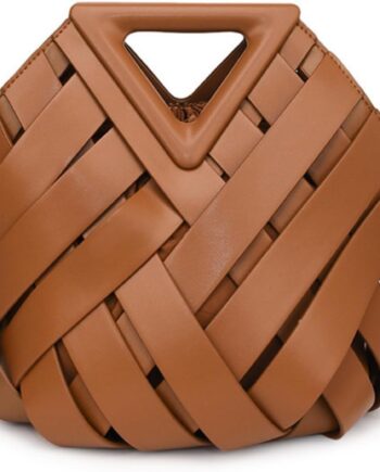 Woven Bucket Crossbody Bag for Women Retro Leather Top Handle  Purse with Adjustable Strap and Zipper Closure