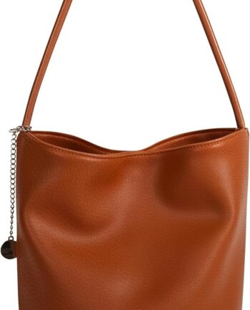 Soft Leather Bucket Bag for Women Shoulder Purse with Handle and Zipper Pocket Commuter Tote Design