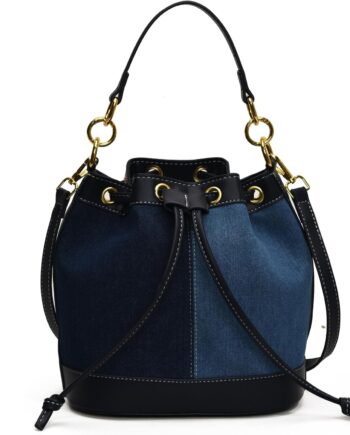 Denim Bucket Bag for Women Trendy Drawstring Jean Crossbody Shoulder Purse