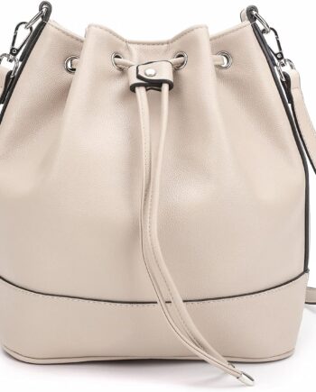 Leather Bucket Bags and Drawstring Crossbody  for Women Medium Tote and  Handbags with 2 Shouder Straps