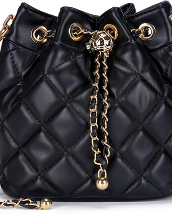 Women’s Quilted Bucket Bag Leather Chain Shoulder Purse Crossbody Handbag