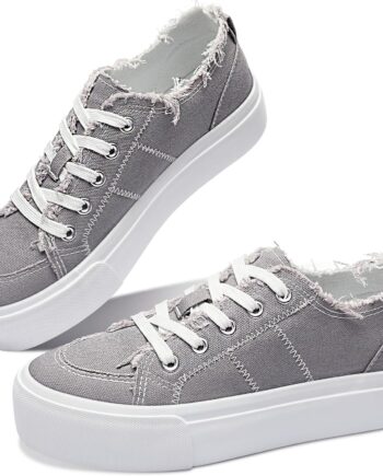 Canvas Platform Sneakers Lace-Up Casual Cute Low Top Shoes
