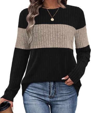 Women’s Trendy Color Block Long Sleeve Knit Sweater Top